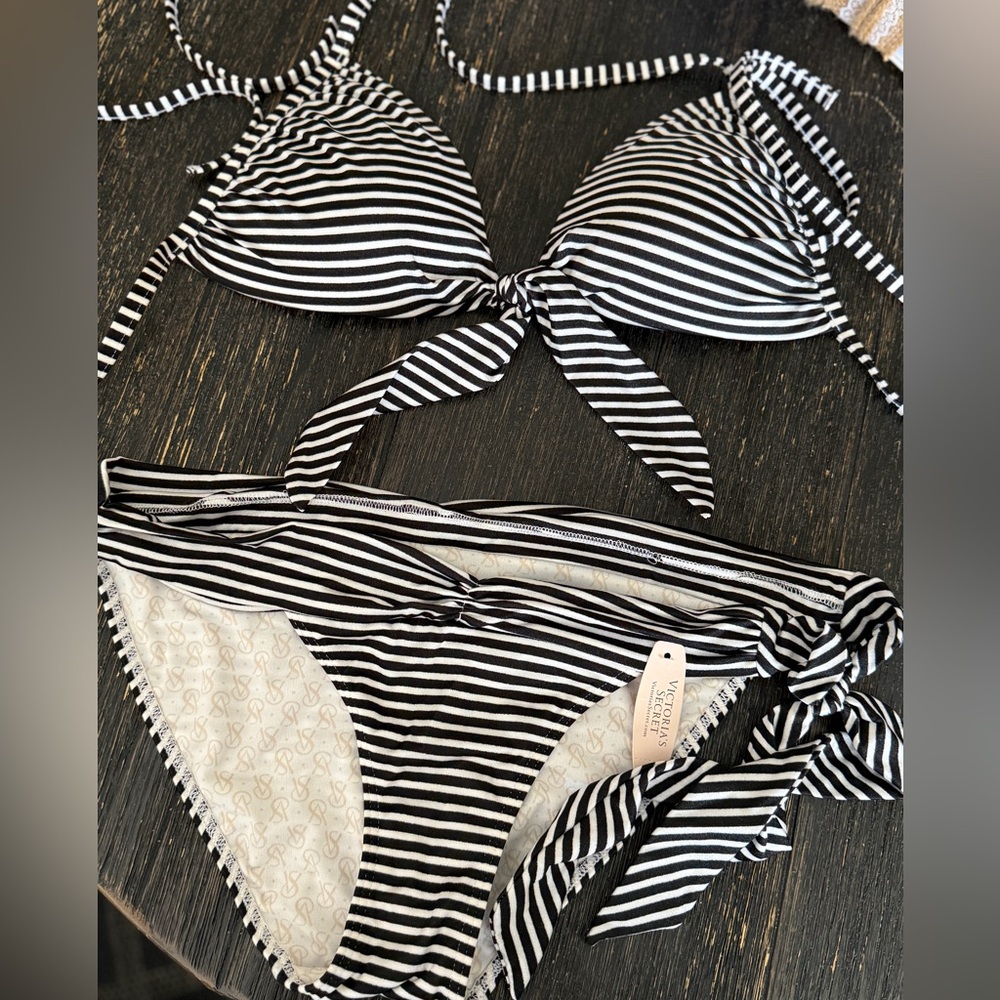 Victoria's Secret Black and White Striped Bikini